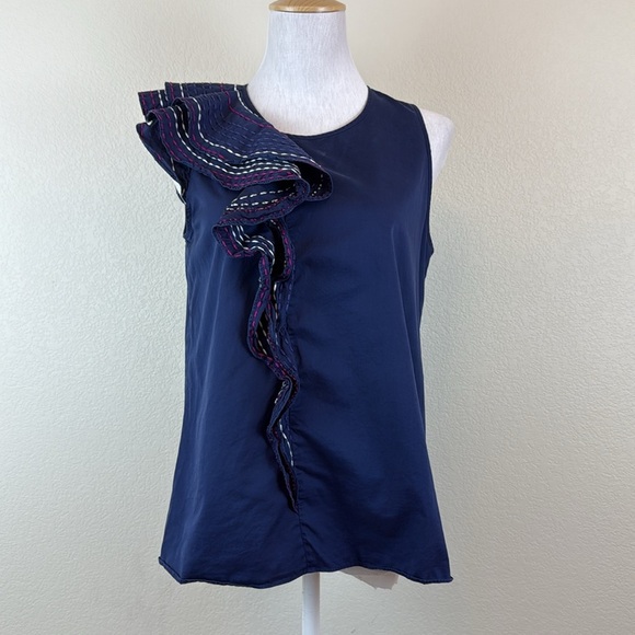 Parker Kaylee Navy Blue Ruffle Detail Women's Top Size Small - Picture 3 of 9